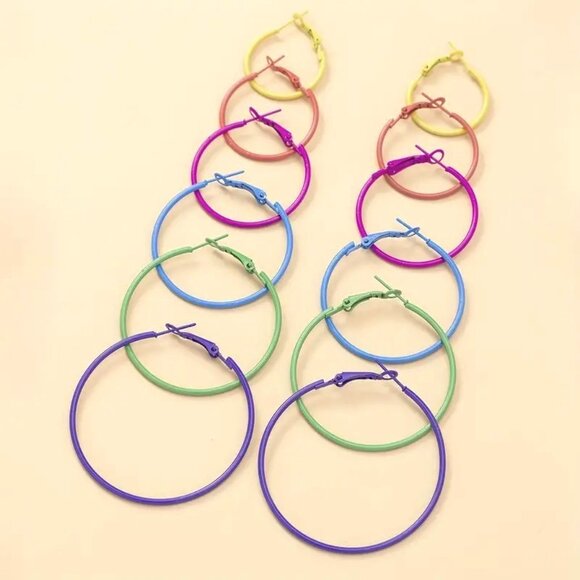 Hoop Earrings  6pr Multi Color Bold Small Large Diva Stylish Y2K Retro Trendy - Picture 2 of 3